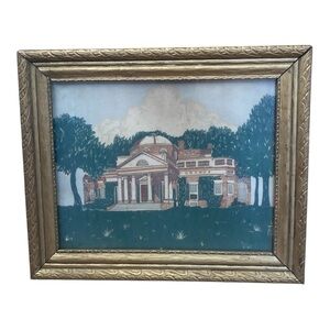 Vintage Antique Painted Stamped Monticello Home Framed Art Piece Signed JH Green